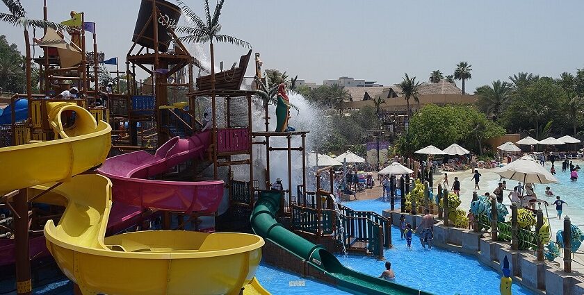 Scenic image of he beautiful water park having various rides and sleges to water activities