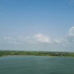 Picturesques view of a lake surrounded by lush greenery under clear blue sky in Jamnagar