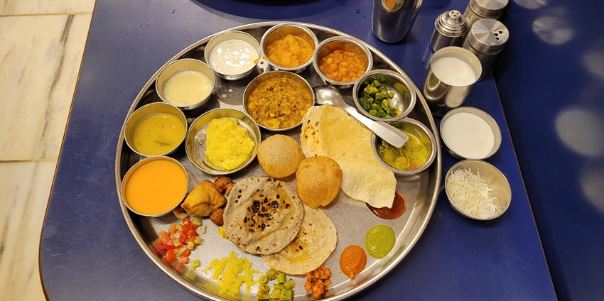 An authentic Gujarati thali, offering the local flavours served at a restaurant nearby