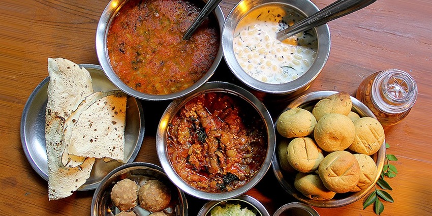 Authentic thali of Madhya Pradesh served at some restaurant nearby