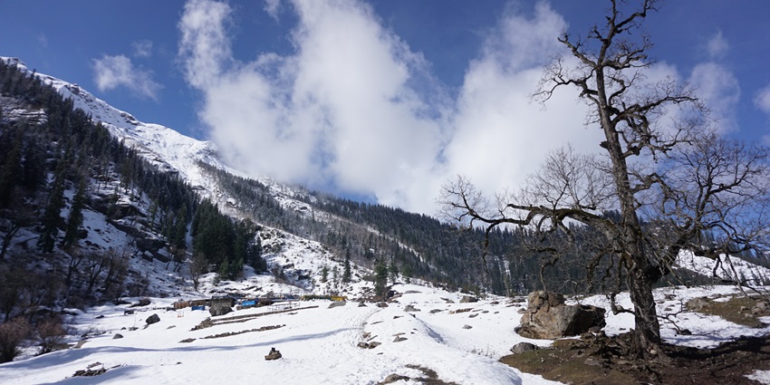 Panoramic snapshot from the summit which is covered in snow near the hot springs