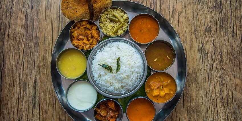 A traditional south Indian thali, served at a restaurant nearby