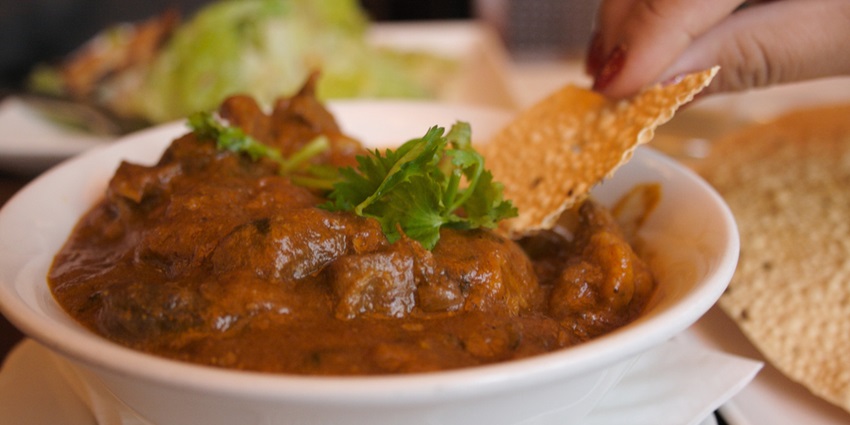 Delicious and aromatic Rogan Josh at one of the restaurants neat Bhojpur Temple.