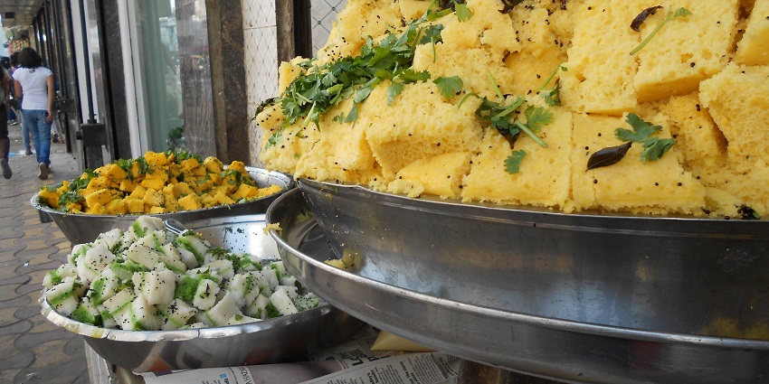 Khaman Dhokla is on sale at nearby eateries in Gandhinagar which is home of Indroda nature park