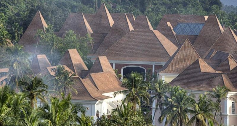 Panoramic image of the beautiful luxury hotel in the scenic setting of lush green Goa