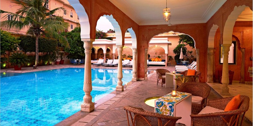 The view of a luxurious hotel to stay in Rajasthan, offering perfect ambience to guests.