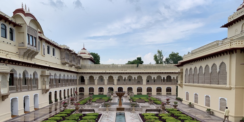 Rambagh Palace or Alsisar Haveli offers Luxury, near Sheesh Mahal.