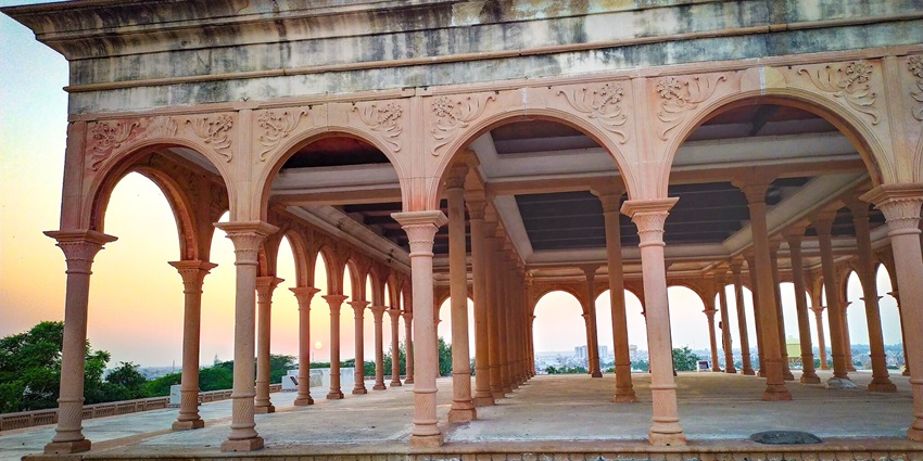 Intricate pillars at Bharatpur Fort, near Bharatpur Museum, showcasing historic architecture.