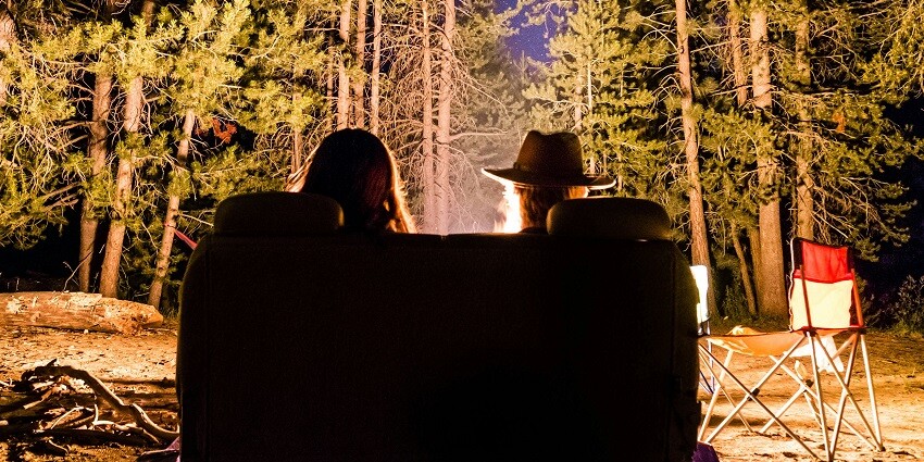 Image of night camping in Araku Valley in a dense forest and bonfire near the camp