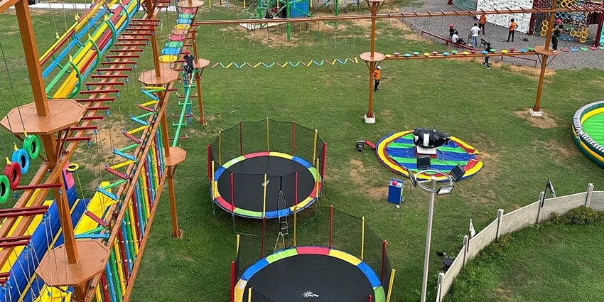 An aerial view of an adventure park, making it one of the best places to visit in Ranthambore