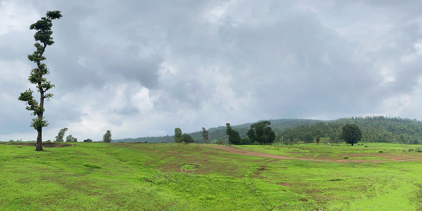 The view of rolling hills from Wilson Hills full of lush greenery near Valsad and Dharampur.