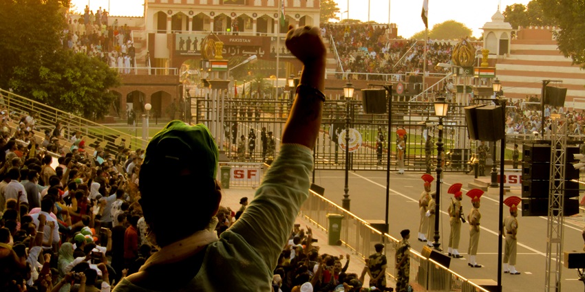 One of the top things to see in Amritsar in 2 days is the Wagah Border Ceremony with soldiers and an energetic crowd.