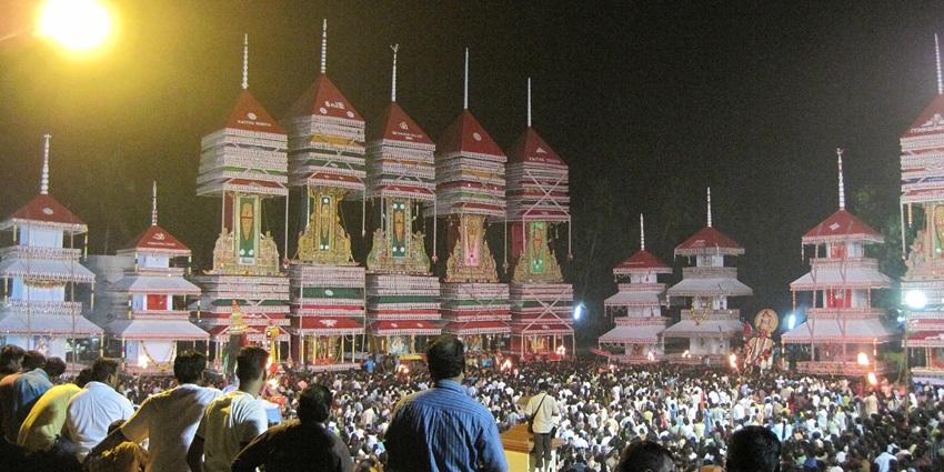 Kettukazhcha festival procession at Chettikulangara Devi Temple, Kerala, India.