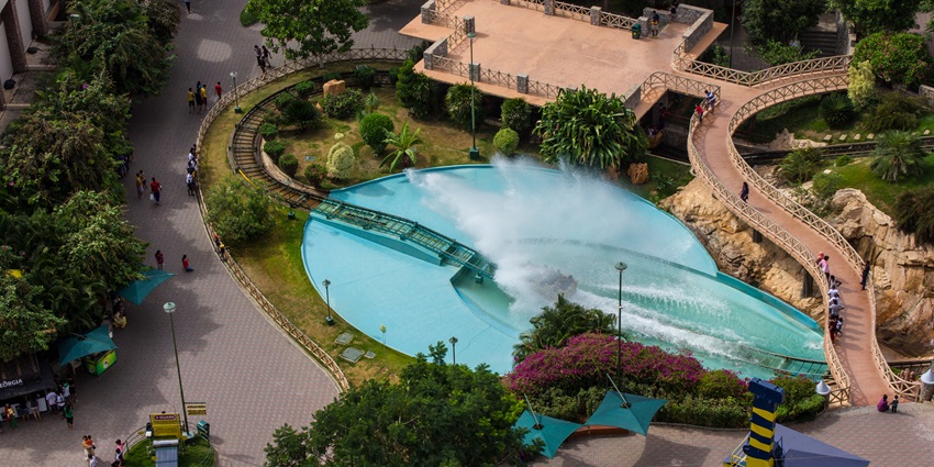 The water park offers thrilling water rides.
