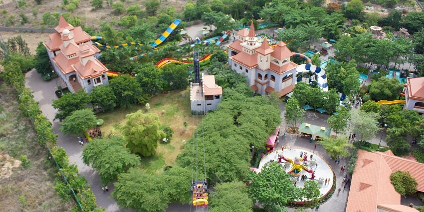 Exciting coasters and water slides at the well-known adventure park in Bangalore.