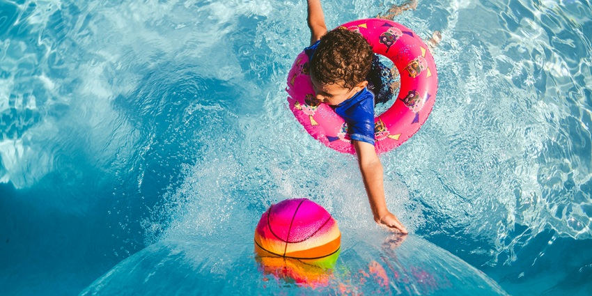 Woods Water Park - colourful slides and pools at Woods Water Park on a sunny day.