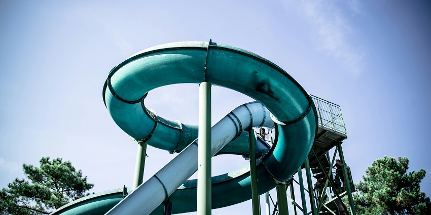 A view of a towering water ride at the Xtreme Zone Getawayz, a famous tourist attraction.