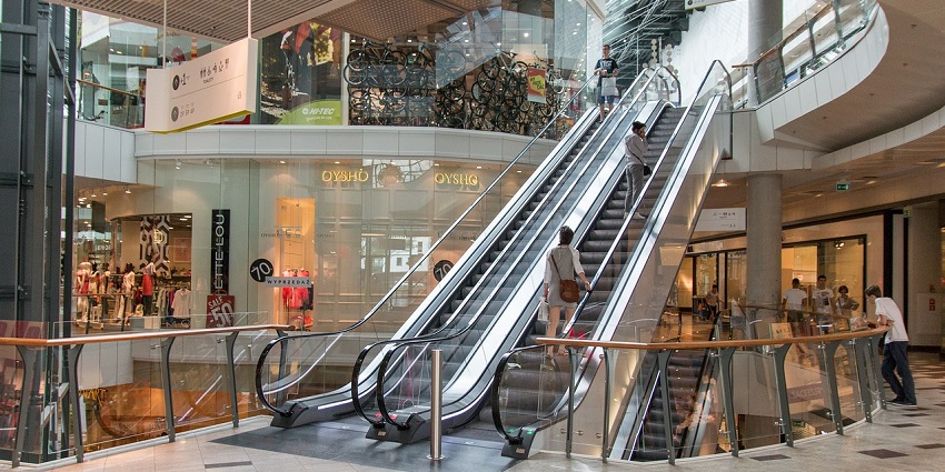 Interior of a modern shopping mall, contrasting with Bhutan's traditional markets.