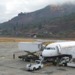 The Drukair Paro Airport, surrounded by mountains, one of the best airports in Bhutan.