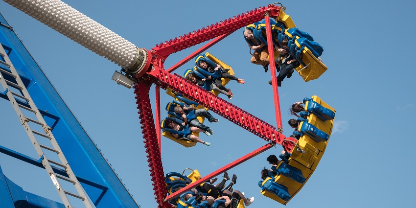 Visitors enjoying carousels at Splash Waterpark, one of the water parks in Rajasthan.