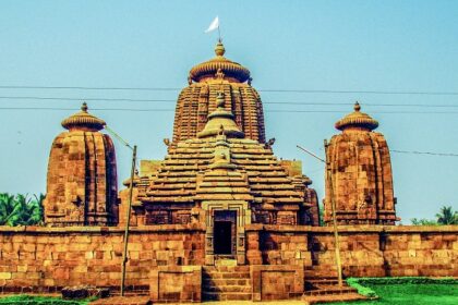 Bhubaneswar Temple, showcasing its intricate carvings and historic stone structure.