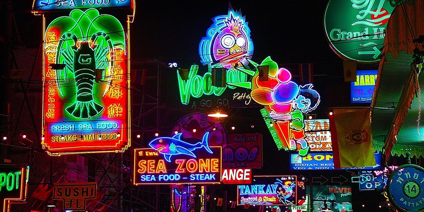 A glimpse of Pattaya Night Bazaar, a hotspot to enjoy Pattaya nightlife for couples.