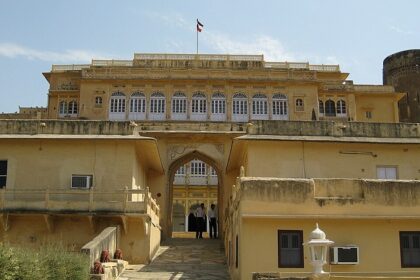 A serene landscape showcasing the serene location of the iconic Roopangarh Fort.