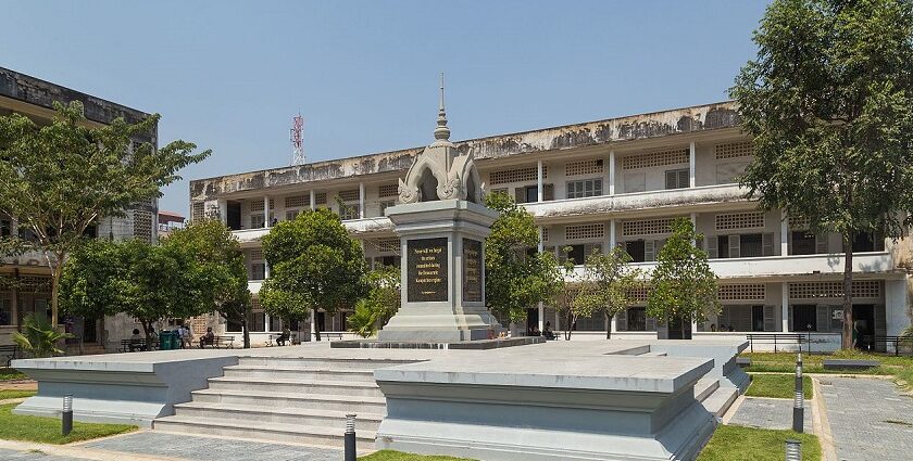 The snapshot of the garden yard of the tuol sleng genocide museum in Phnom Penh