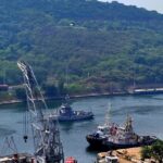 A view of the port and ships docked at Vizag, the only Natural Protected Harbour.