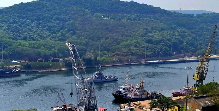 A view of the port and ships docked at Vizag, the only Natural Protected Harbour.