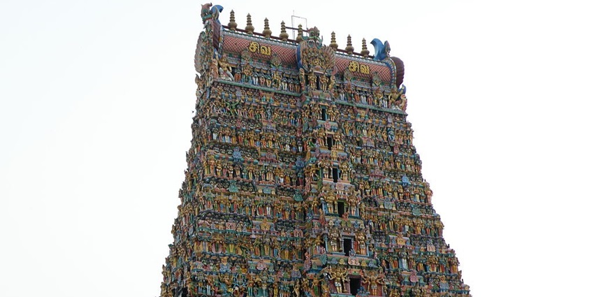 View Aadi Venkatesa Perumal Temple gopuram, with intricate carvings
