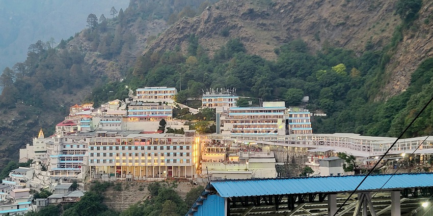 Vaishno Devi Temple is located on a hill and is one of the most popular pilgrimage sites.