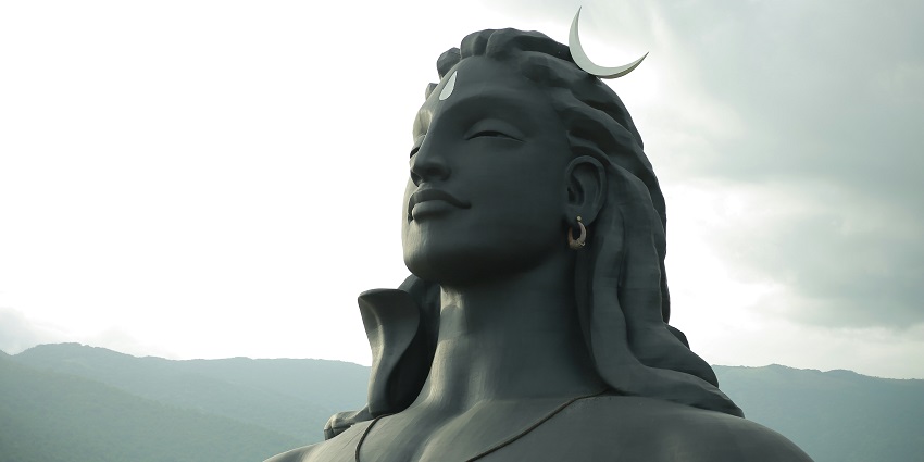 The Adiyogi Shiva statue in one of the famous temples in Coimbatore with detailed carvings