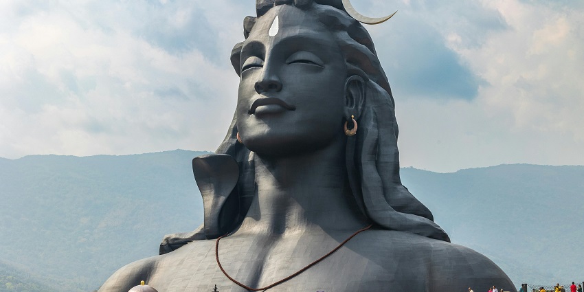 A glimpse of a grand Idol of Lord Shiva statue in Adiyogi Shiva Ashram Coimbatore.
