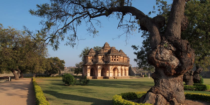 Lotus Mahal, a beautiful pavilion with an Indo-Islamic design, one of the famous things to do in Hampi.