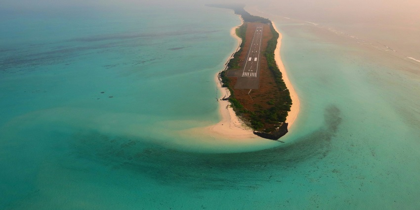 Picturesque bird eye view of Agatti Island runway Lakshadweep islands