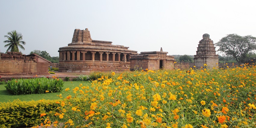 Aihole has beautiful flower gardens.