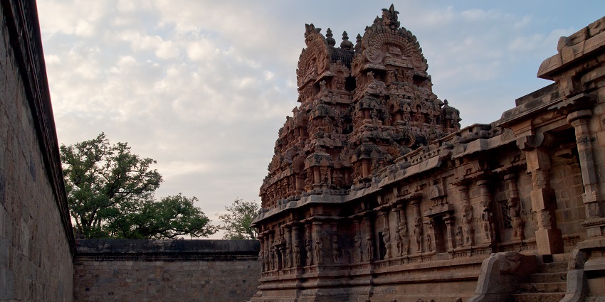 Airavatesvara temple with beautiful architecture, detailed vimana and sculptures