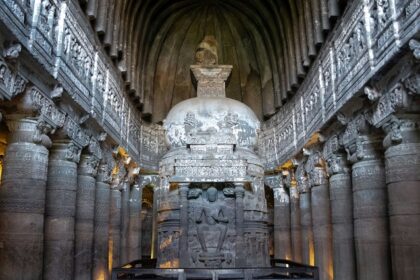 Scenic view of Ajanta and Ellora Caves showcasing ancient rock-cut architecture.