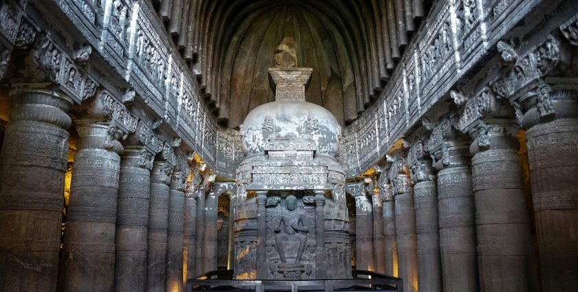 Scenic view of Ajanta and Ellora Caves showcasing ancient rock-cut architecture.