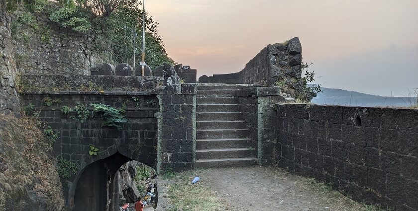 Ajinkyatara Fort, a famous fort near Maharashtra, perched on a hill with scenic surroundings.