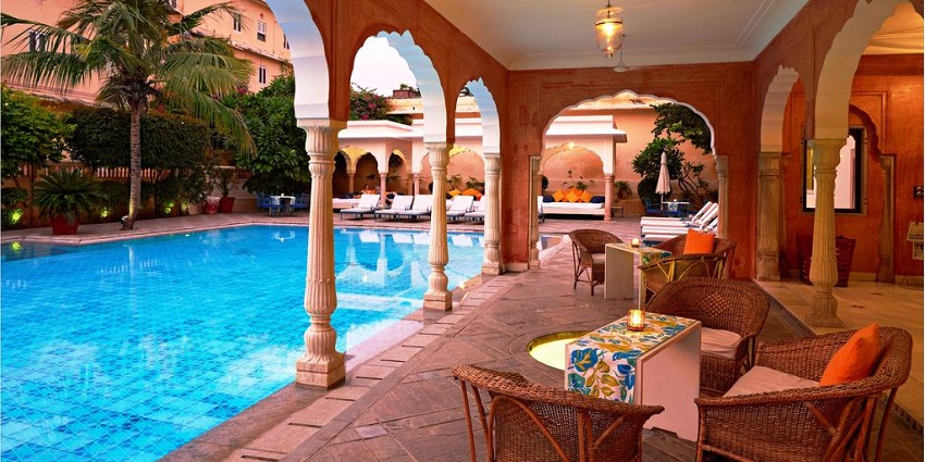 A view of Ajit Bhawan Resort, one of the top places for a pool party in Jodhpur.
