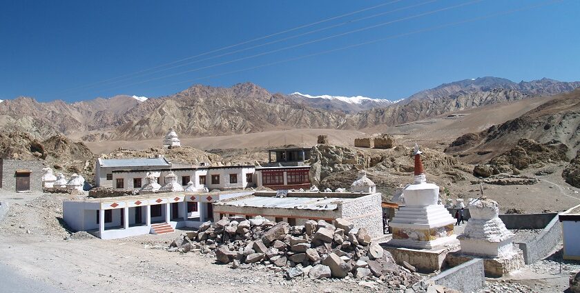 A breathtaking view of a monastery in Ladakh with mesmerising views during the daytime.