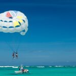 A picture of people parasailing at one of the famous Alibaug beaches in Maharashtra.