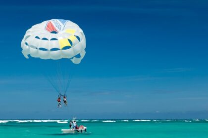 A picture of people parasailing at one of the famous Alibaug beaches in Maharashtra.