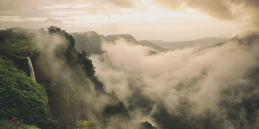 Scenic Western Ghats drenched in monsoon glory, a popular hill station near Nanded.