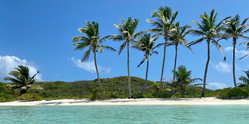 An image of Anoi Itam Beach with its unique black sand and surrounding greenery.