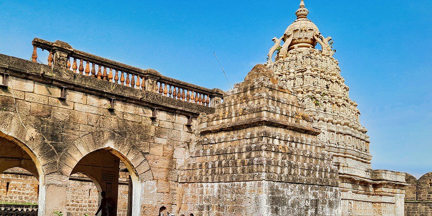 Temple pillars and columns create a majestic atmosphere, a historic tourist attraction near Mahur Fort