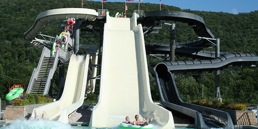 Visitors having a blast on water slides at Aqua World water park in Uttar Pradesh