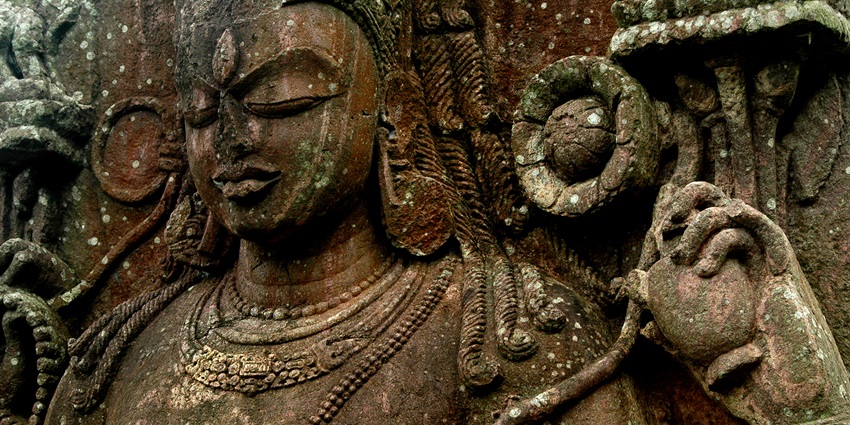 An ancient sculpture of Lord Shiva with intricate details at this site in Ratnagiri Hills.